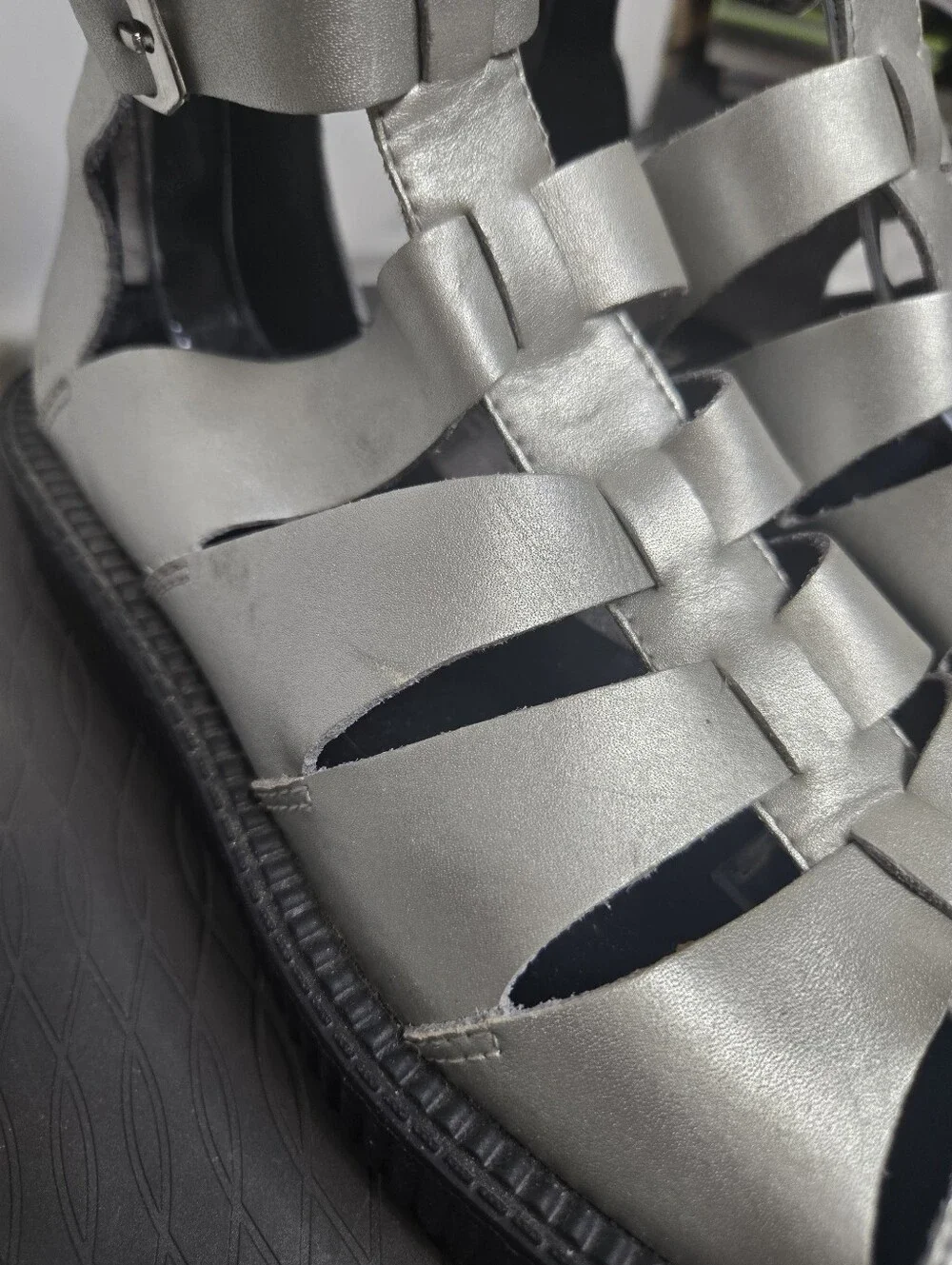 TUK silver gladiator leather creeper goth shoe sandals 10
